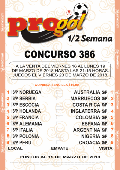 Partidos Progol Media Semana 386 Quiniela Ganadora