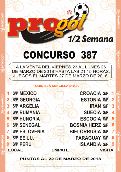 Partidos Progol Media Semana 387 Quiniela Ganadora