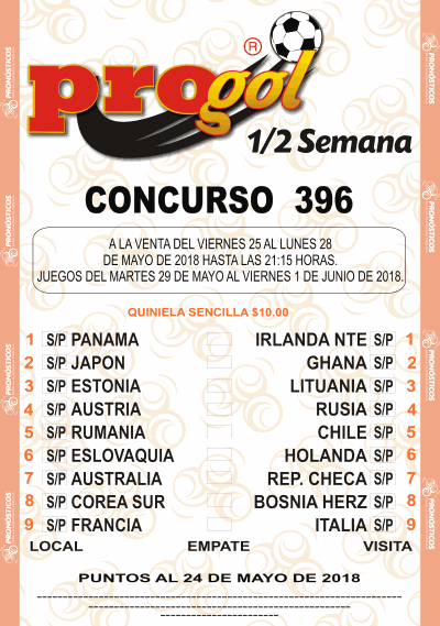 Partidos Progol Media Semana 396 Quiniela Ganadora