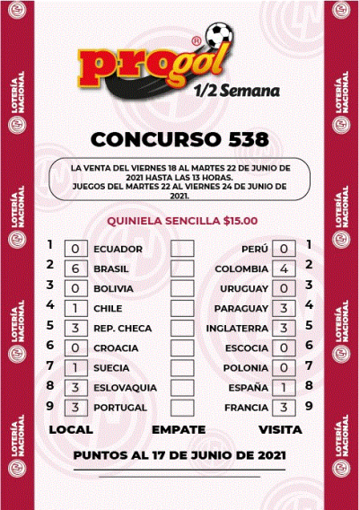 Partidos Progol Media Semana 538 Quiniela Ganadora