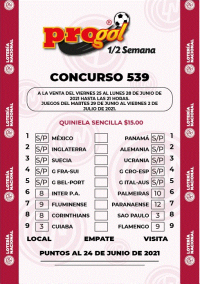 Partidos Progol Media Semana 539 Quiniela Ganadora