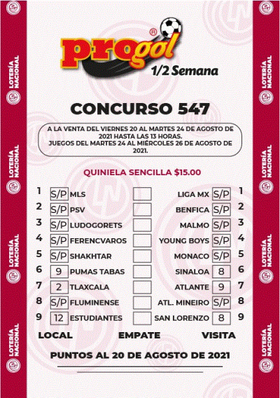 Partidos Progol Media Semana 547 Quiniela Ganadora