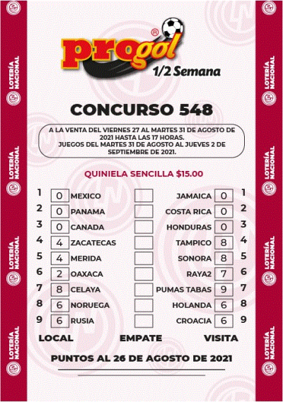 Partidos Progol Media Semana 548 Quiniela Ganadora