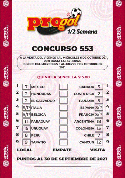 Partidos Progol Media Semana 553 Quiniela Ganadora
