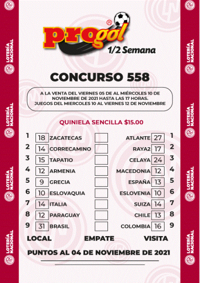 Partidos Progol Media Semana 558 Quiniela Ganadora