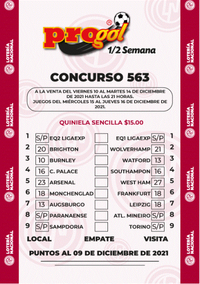 Partidos Progol Media Semana 563 Quiniela Ganadora