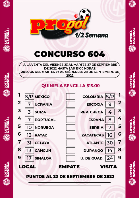 Partidos Progol Media Semana 604 Quiniela Ganadora