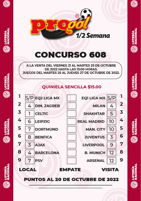 Partidos Progol Media Semana 608 Quiniela Ganadora