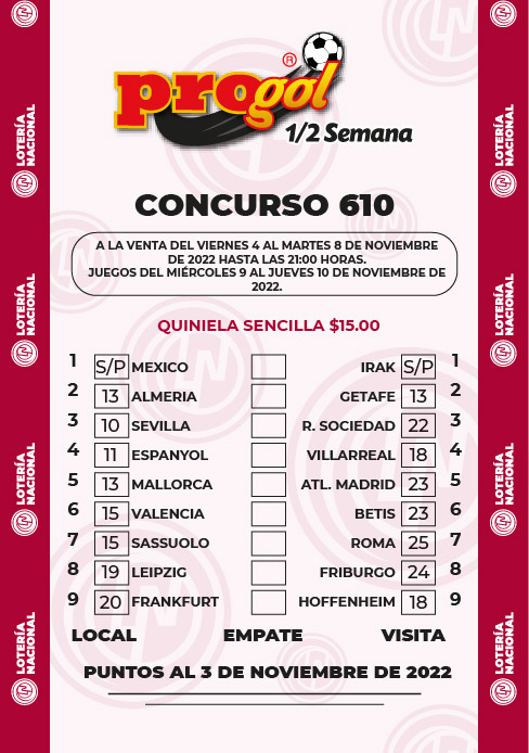 Partidos Progol Media Semana 610 Quiniela Ganadora