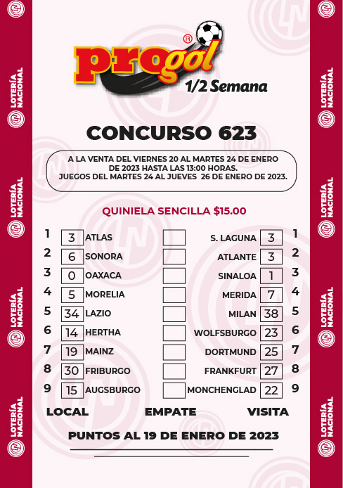 Partidos Progol Media Semana 623 Quiniela Ganadora
