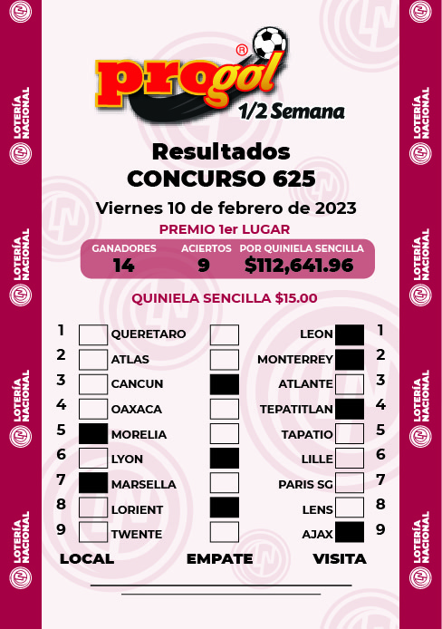 Resultados Progol Media Semana 625 Quiniela Ganadora