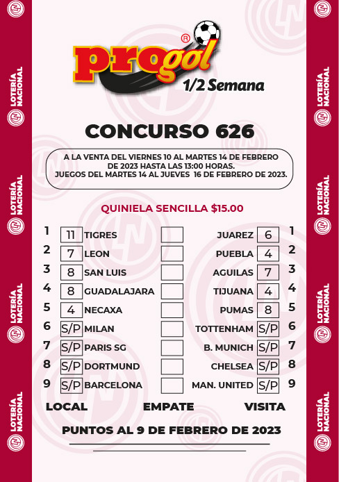 Partidos Progol Media Semana 626 Quiniela Ganadora