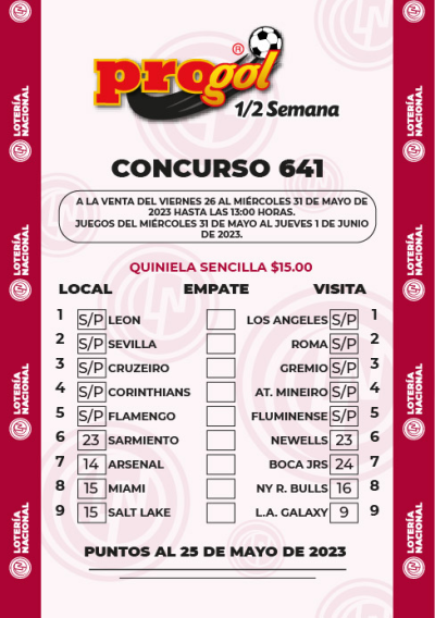 Partidos Progol Media Semana 641 Quiniela Ganadora
