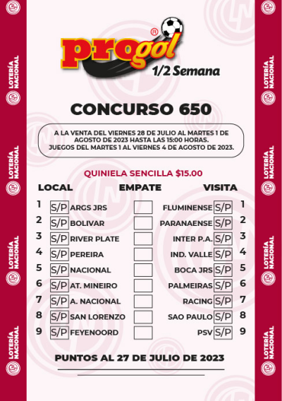 Partidos Progol Media Semana 650 Quiniela Ganadora
