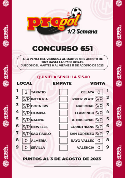 Partidos Progol Media Semana 651 Quiniela Ganadora