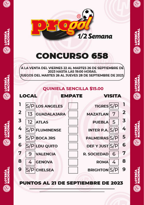 Partidos Progol Media Semana 658 Quiniela Ganadora