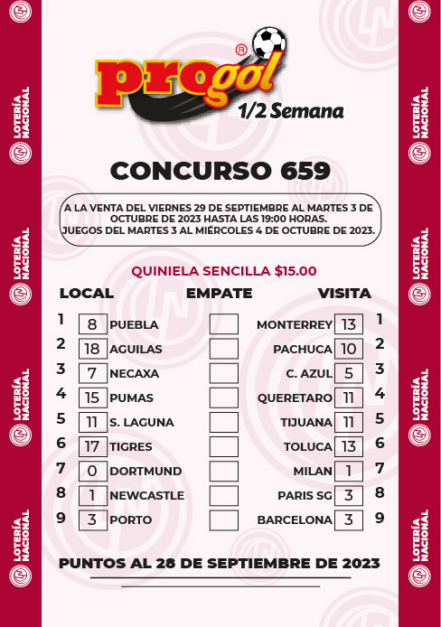 Partidos Progol Media Semana 659 Quiniela Ganadora