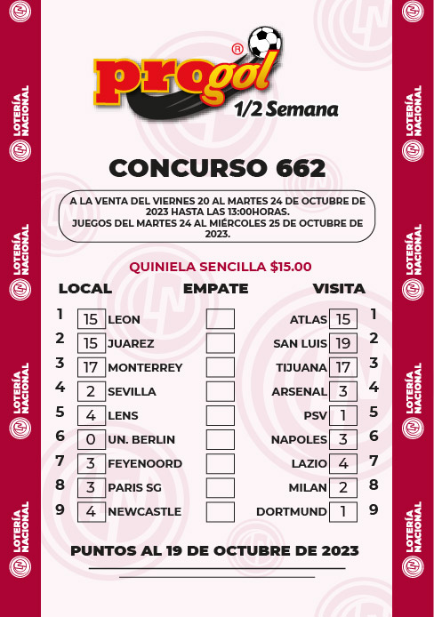 Partidos Progol Media Semana 662 Quiniela Ganadora