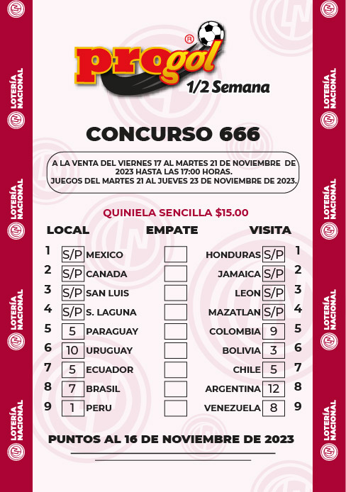 Partidos Progol Media Semana 666 Quiniela Ganadora