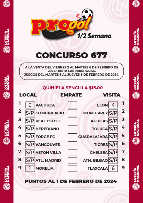 Partidos Progol Media Semana 677 Quiniela Ganadora