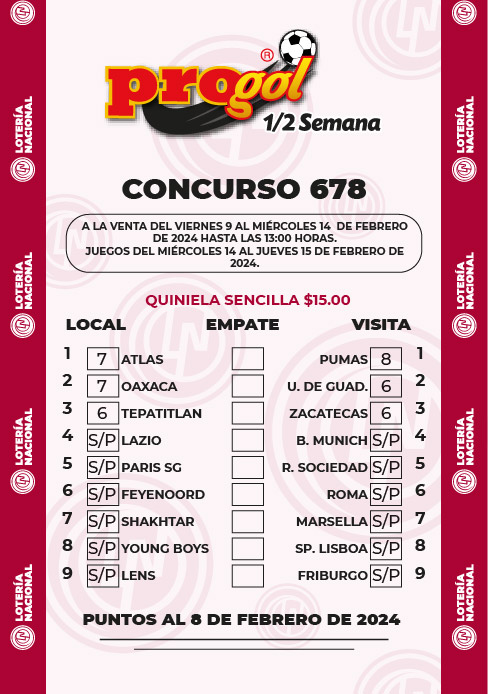 Partidos Progol Media Semana 678 Quiniela Ganadora