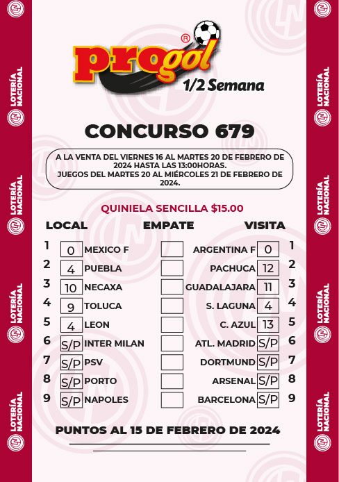 Partidos Progol Media Semana 679 Quiniela Ganadora