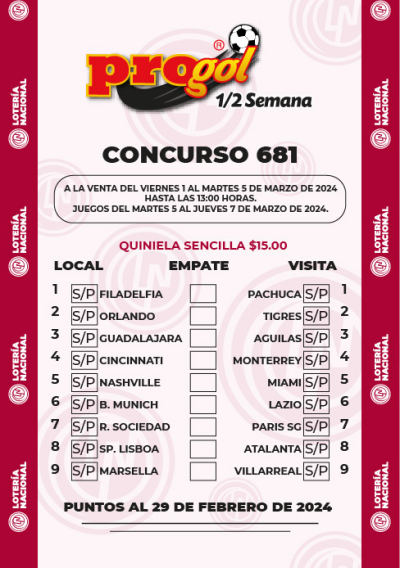 Partidos Progol Media Semana 681 Quiniela Ganadora