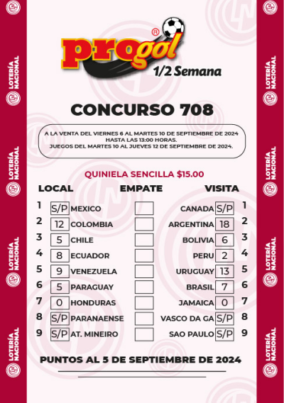 Partidos Progol Media Semana 708 Quiniela Ganadora