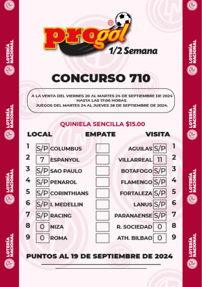 Partidos Progol Media Semana 710 Quiniela Ganadora