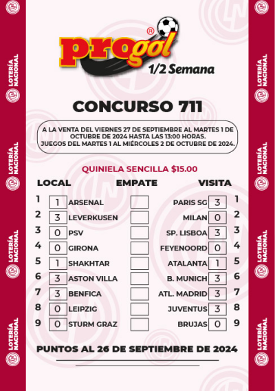 Partidos Progol Media Semana 711 Quiniela Ganadora