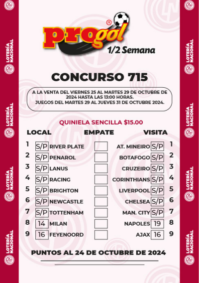 Partidos Progol Media Semana 715 Quiniela Ganadora