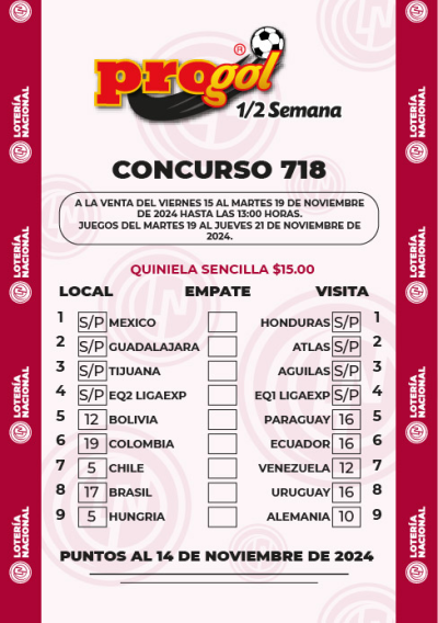 Partidos Progol Media Semana 718 Quiniela Ganadora
