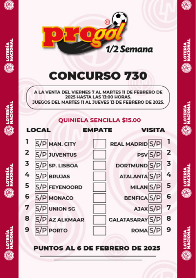 Partidos Progol Media Semana 730 Quiniela Ganadora
