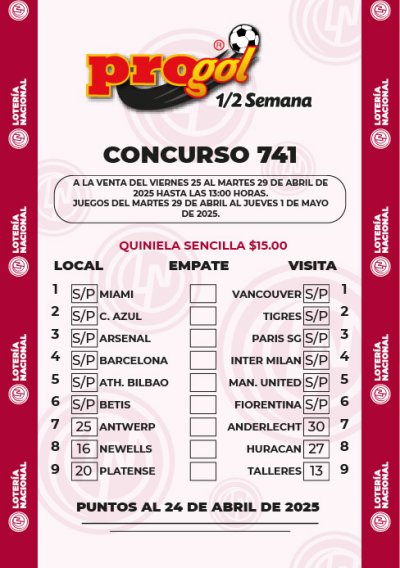 Partidos Progol Media Semana 741 Quiniela Ganadora