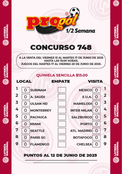 Partidos Progol Media Semana 748 Quiniela Ganadora