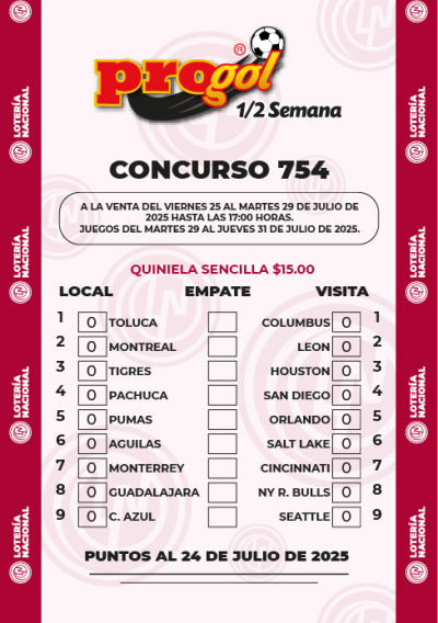 Partidos Progol Media Semana 754 Quiniela Ganadora