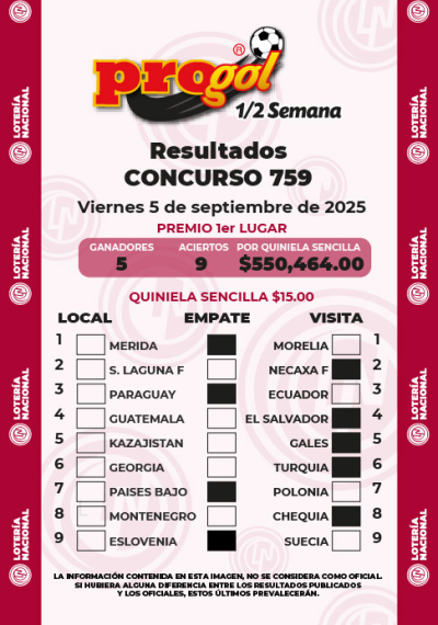 Resultados Progol Media Semana 759 Quiniela Ganadora