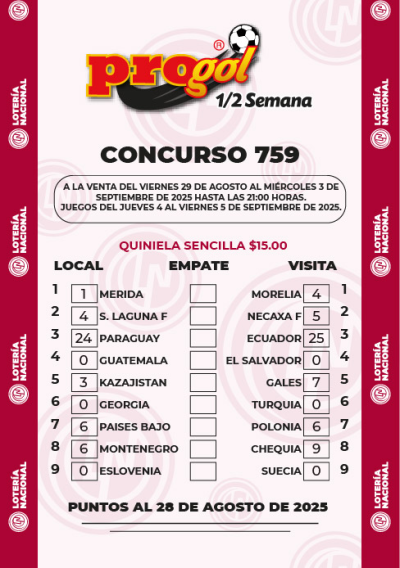 Partidos Progol Media Semana 759 Quiniela Ganadora