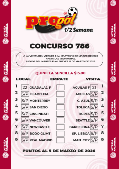 Partidos Progol Media Semana 786 Quiniela Ganadora