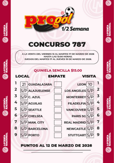 Partidos Progol Media Semana 787 Quiniela Ganadora