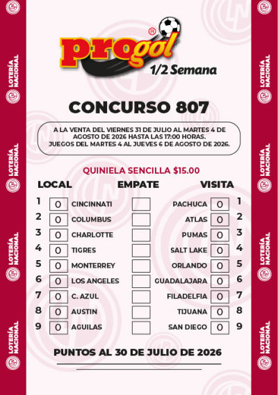Partidos Progol Media Semana 807 Quiniela Ganadora