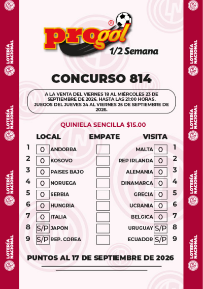 Partidos Progol Media Semana 814 Quiniela Ganadora