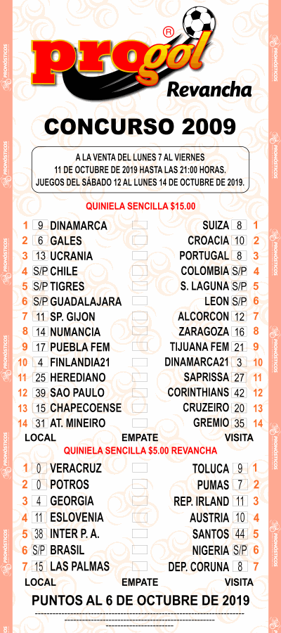 Partidos Progol 2009 Quiniela Ganadora