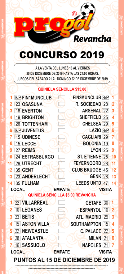 Partidos Progol 2019 Quiniela Ganadora