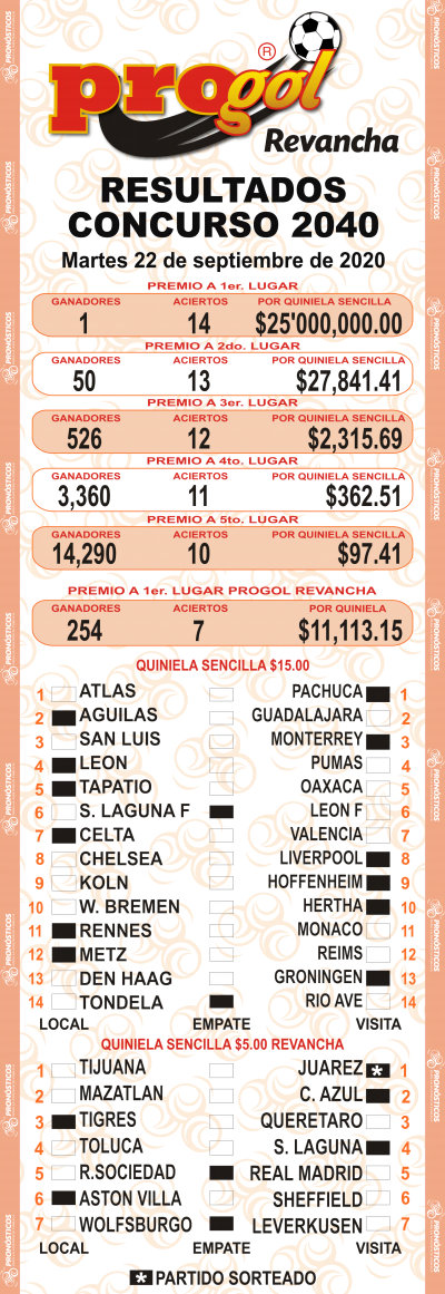 resultados quiniela progol 2040 quiniela ganadora