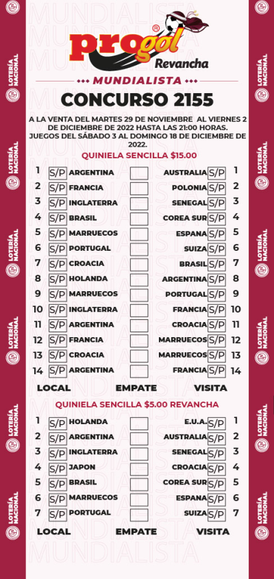 Partidos Progol 2155 Quiniela Ganadora