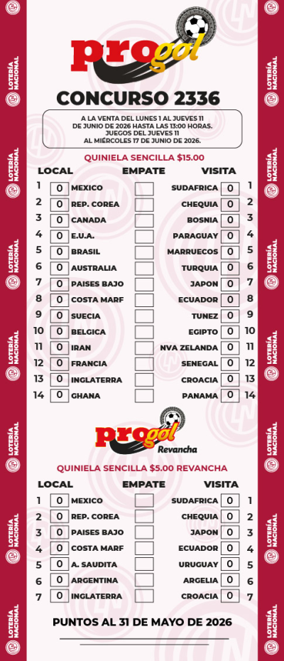 Partidos Progol 2336 Quiniela Ganadora