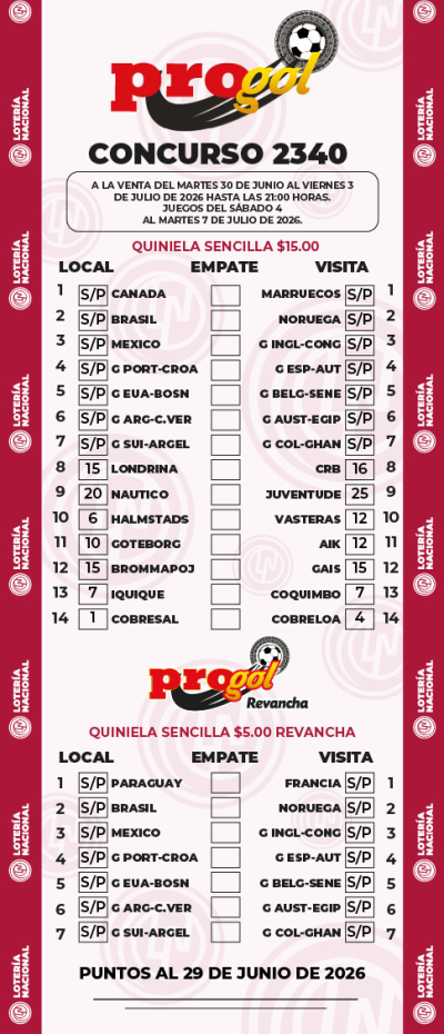 Partidos Progol 2340 Quiniela Ganadora